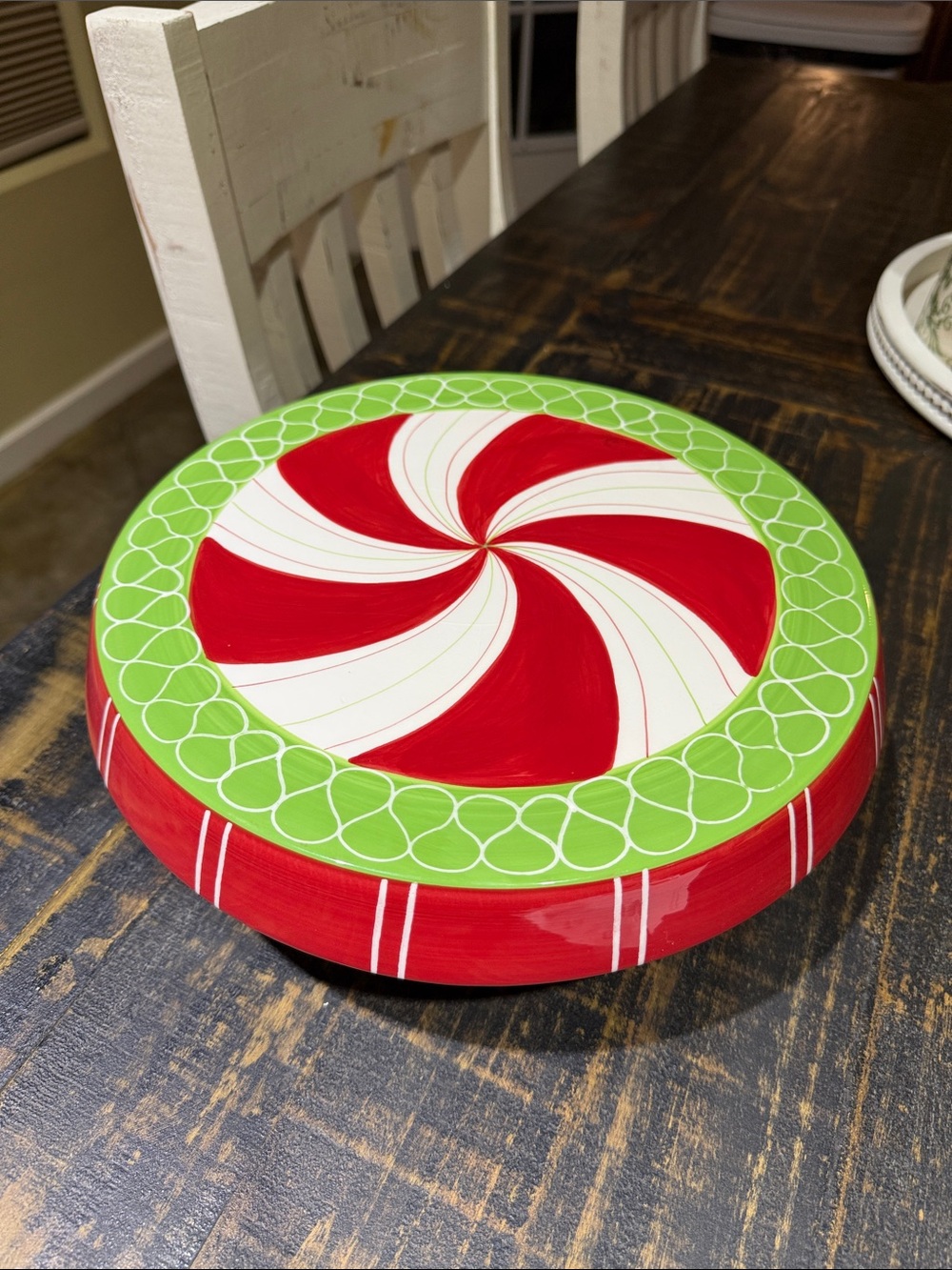 Festive Peppermint Ceramic Decorative Box - Red & Green